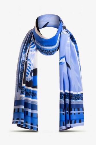 2 World Silk Shawl Blue - 5