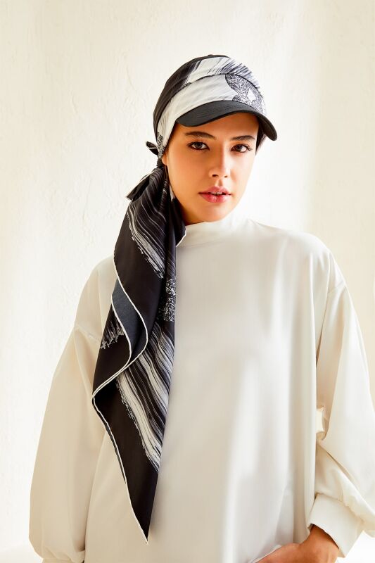 About the Horizon Twill Silk Scarf Black - 2