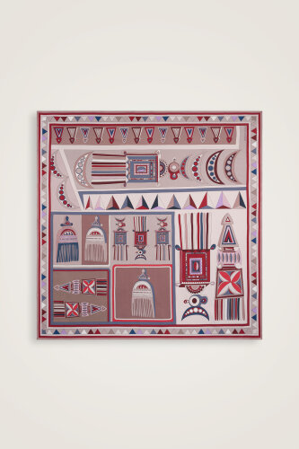 Afrika Gri-Pembe/Bej-Kırmızı Çift Taraflı Tivil İpek Eşarp 94x94 - Imannoor (1)