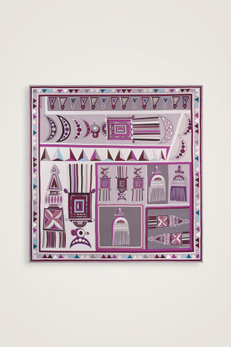 Afrika Gri-Pembe/Bej-Kırmızı Çift Taraflı Tivil İpek Eşarp 94x94 - Imannoor (3)