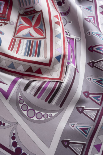 Afrika Gri-Pembe/Bej-Kırmızı Çift Taraflı Tivil İpek Eşarp 94x94 - Imannoor (2)