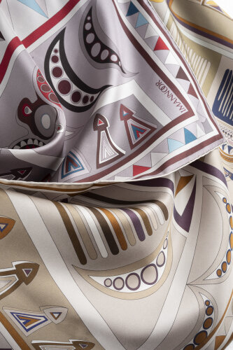 Afrika Haki/Gri-Kırmızı Çift Taraflı Tivil İpek Eşarp 94x94 - Imannoor (2)