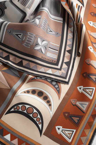 Afrika Kiremit-Antrasit Çift Taraflı Tivil İpek Eşarp 94x94 - Imannoor (2)