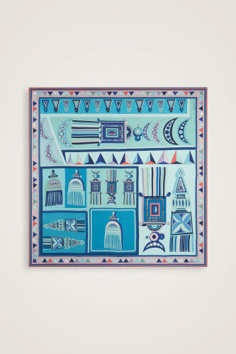 Afrika Turkuaz-Mor Çift Taraflı Tivil İpek Eşarp 94x94 - Imannoor (1)