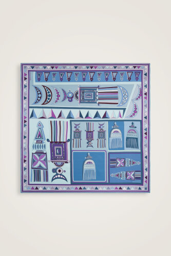 Afrika Turkuaz-Mor Çift Taraflı Tivil İpek Eşarp 94x94 - Imannoor (3)