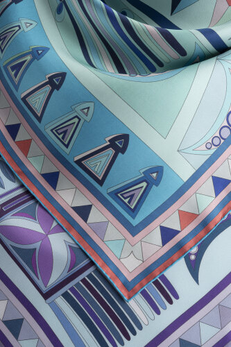 Afrika Turkuaz-Mor Çift Taraflı Tivil İpek Eşarp 94x94 - Imannoor (2)