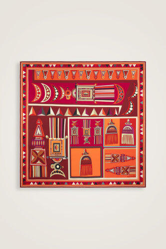 Afrika Turuncu-Gül Kurusu Çift Taraflı Tivil İpek Eşarp 94x94 - Imannoor