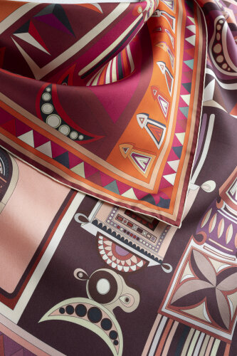 Afrika Turuncu-Gül Kurusu Çift Taraflı Tivil İpek Eşarp 94x94 - Imannoor (1)