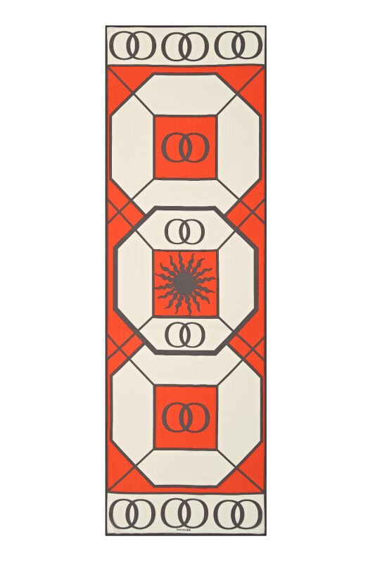 Altıgen Turuncu Krep İpek Şal - 1