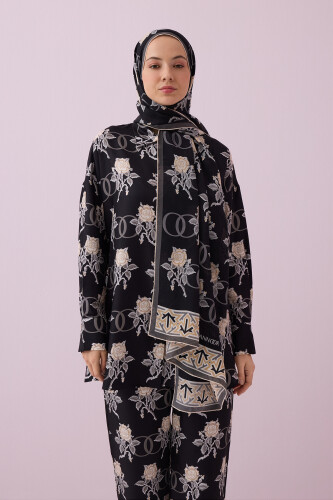 Aşk Siyah Krep İpek Şal 80x210 - Imannoor (1)