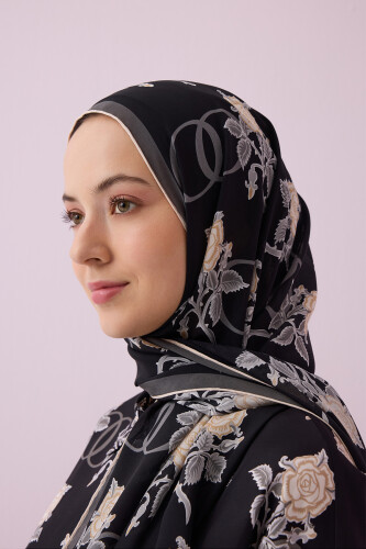 Aşk Siyah Krep İpek Şal 80x210 - Imannoor (3)