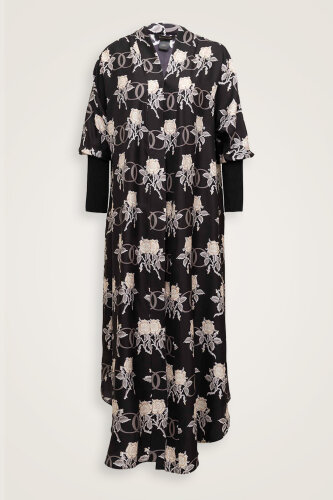 Aşk Triko Kollu Siyah Tivil İpek Kimono - Imannoor