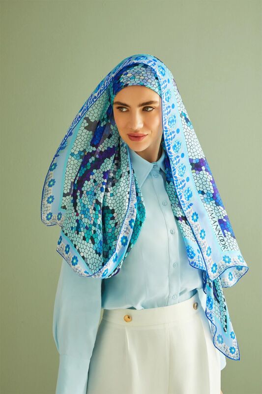 Baloon Mosaic Silk Shawl Blue - 2