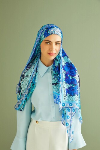 Baloon Mosaic Silk Shawl Blue - 4