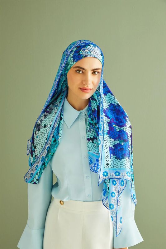 Baloon Mosaic Silk Shawl Blue - 4