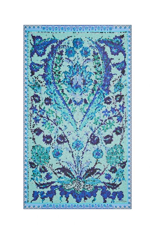 Baloon Mosaic Silk Shawl Blue - 1