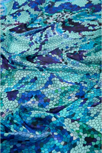 Baloon Mosaic Silk Shawl Blue - 3