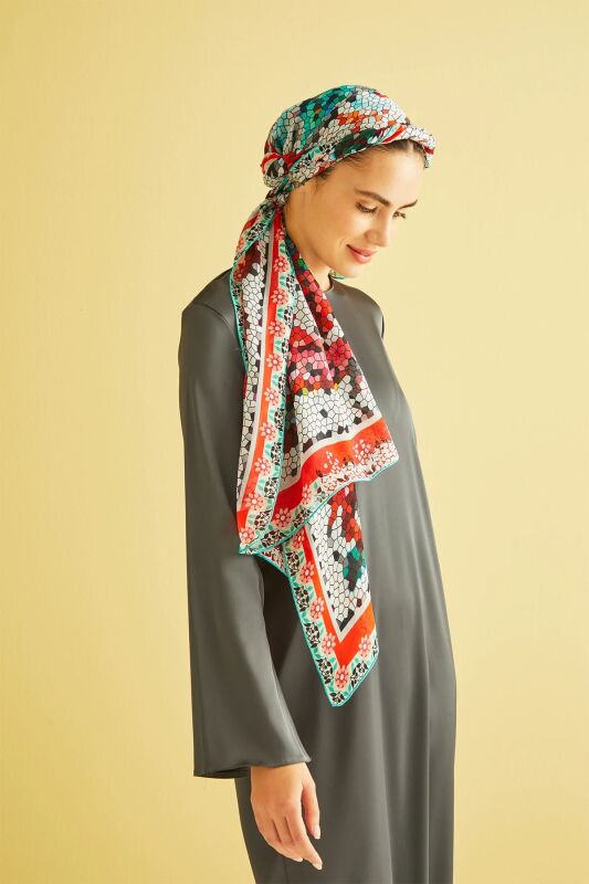 Baloon Mosaic Silk Shawl Red - 2