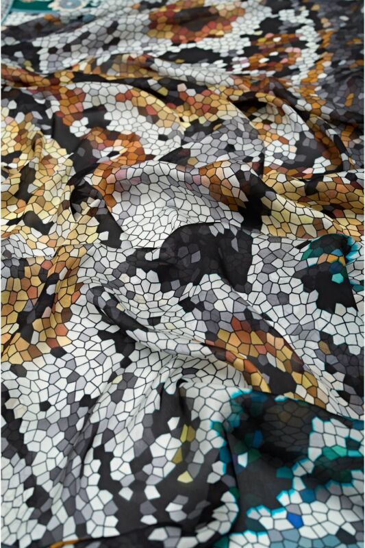 Baloon Mosaic Silk Shawl Yellow - 3