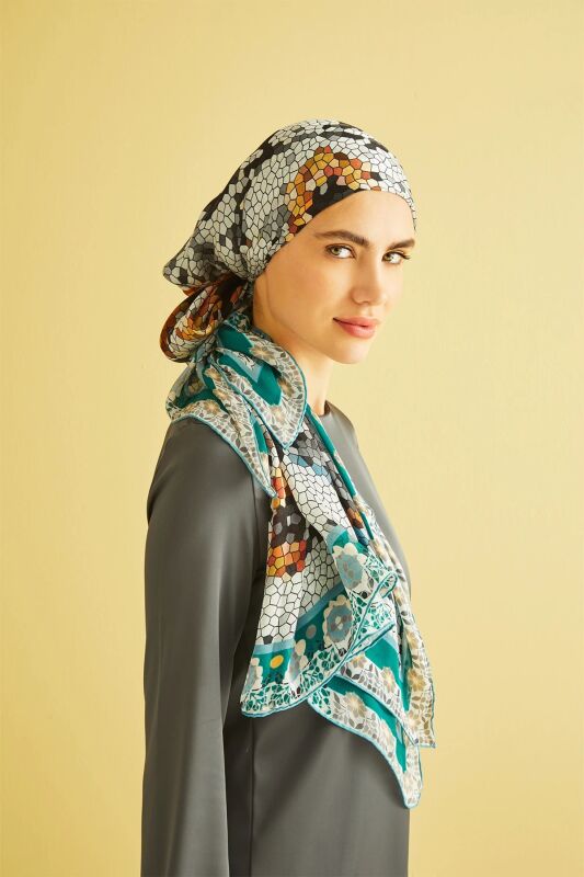 Baloon Mosaic Silk Shawl Yellow - 2