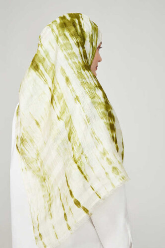 Batik Yosun Yeşili İpek Şal - 4