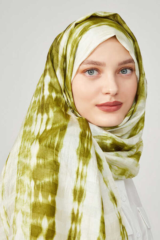 Batik Yosun Yeşili İpek Şal - 2