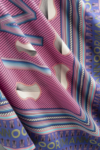 Beloved's Footprint Pink-Purple Cotton Silk Scarf - 2