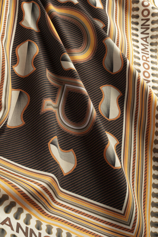 Beloved's Footprint Yellow-Brown Cotton Silk Scarf - 2