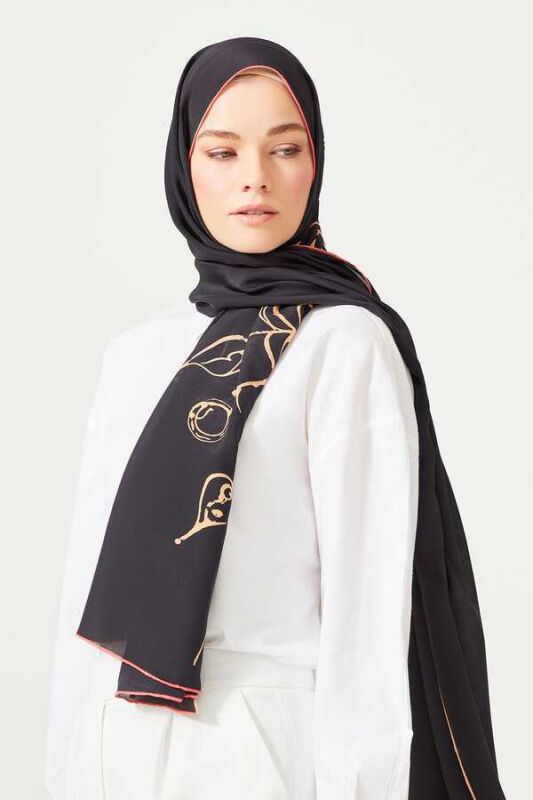 Bird Basket Silk Shawl Black - 2