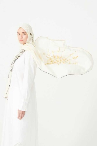 Bird Basket Silk Shawl Cream - 2