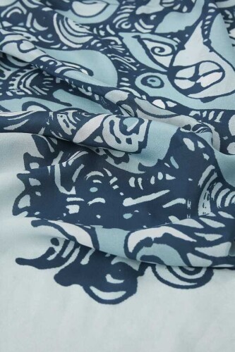 Birds Silk Shawl Blue - 3