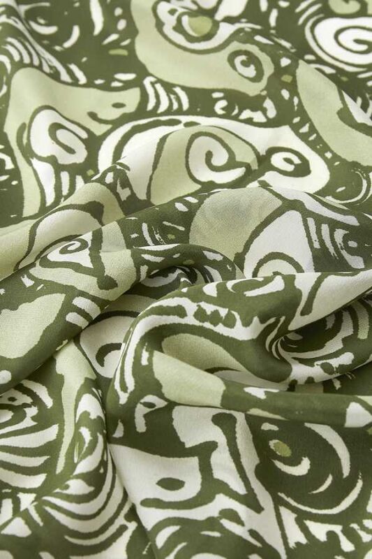 Birds Silk Shawl Green - 3