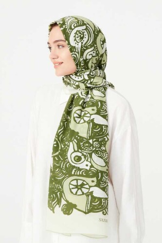 Birds Silk Shawl Green - 6