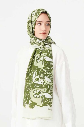 Birds Silk Shawl Green - 2