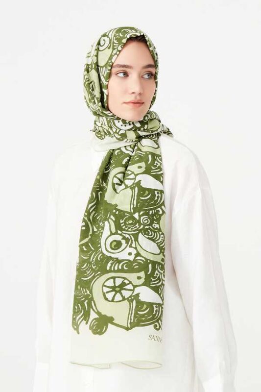 Birds Silk Shawl Green - 2