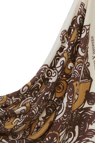 Birds Silk Shawl Mink - 5