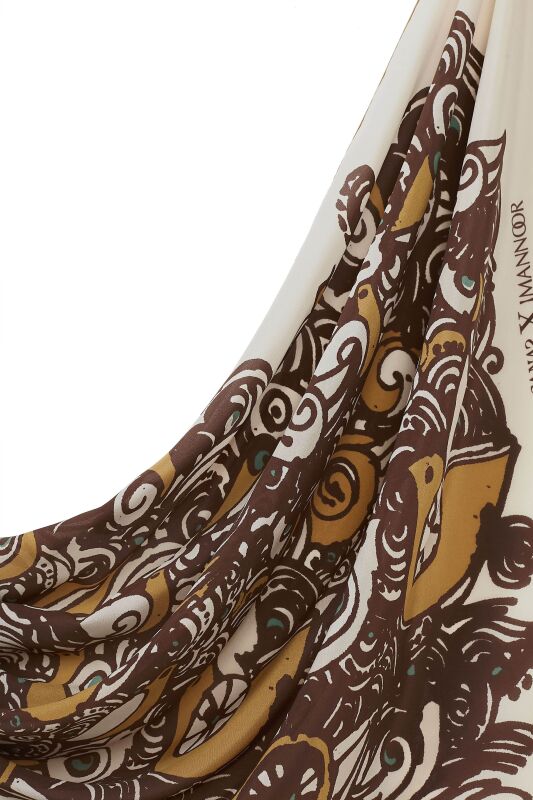 Birds Silk Shawl Mink - 5