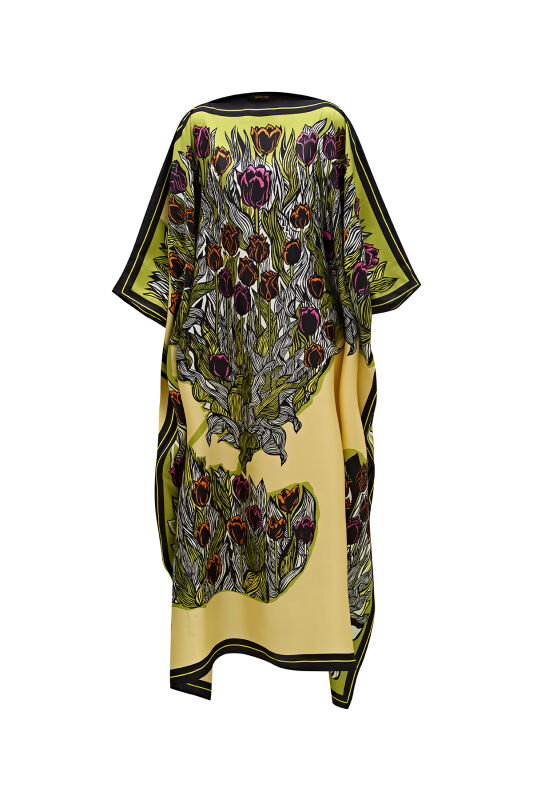 Boğazın Laleleri Sarı Uzun İpek Kaftan - 2