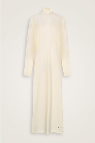 Boğazlı Koyu Beyaz Penye Elbise - Imannoor