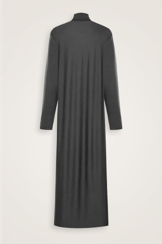 Boğazlı Siyah Penye Elbise - 4