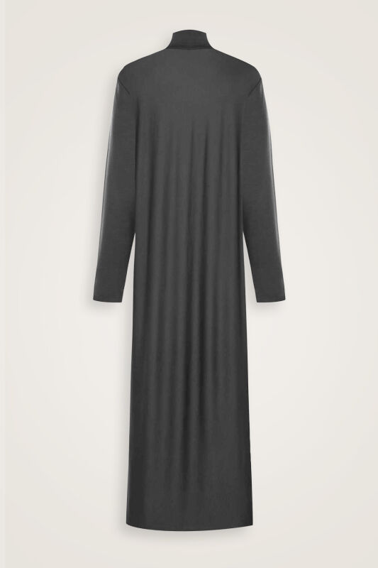 Boğazlı Siyah Penye Elbise - 4