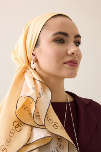 Bordür Noor Beyaz-Krem Çift Taraflı Twill İpek Eşarp 94x94 - Imannoor (1)