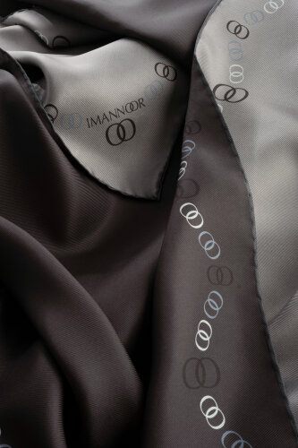 Bordür Noor Siyah-Gri Çift Taraflı Twill İpek Eşarp 94x94 - Imannoor (2)