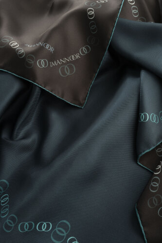 Bordür Noor Siyah-Petrol Çift Taraflı Twill İpek Eşarp 94x94 - Imannoor (4)