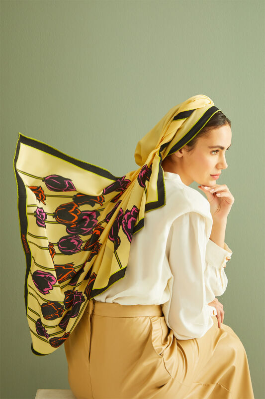 Bosphorus Tulip Silk Shawl Yellow - 4