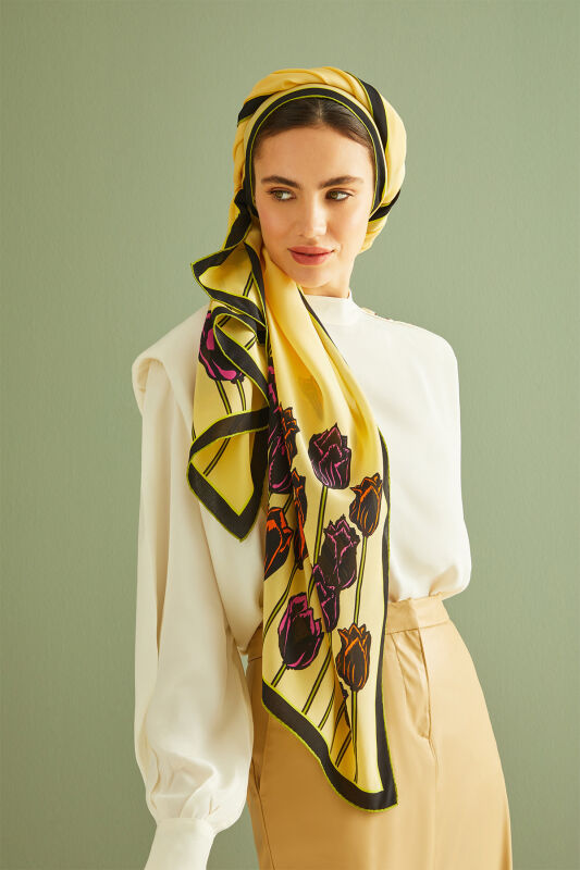 Bosphorus Tulip Silk Shawl Yellow - 2