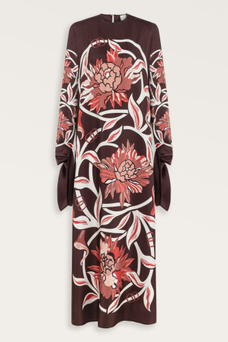 Burgundy Silk Twill Dress with Flower Path Cuff Detail - Imannoor (2)