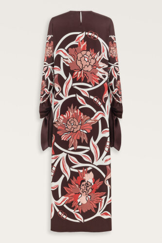 Burgundy Silk Twill Dress with Flower Path Cuff Detail - Imannoor (4)