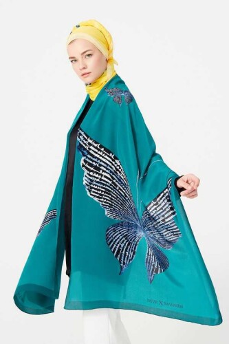 Butterfly Silk Shawl Green - 2