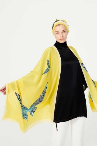Butterfly Silk Shawl Yellow - 2